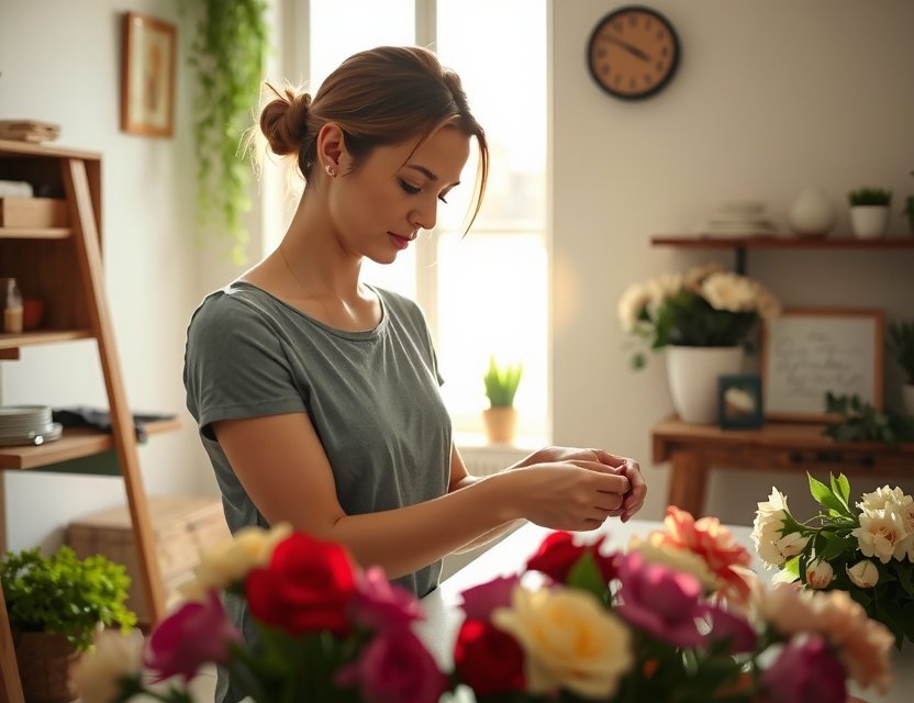 Florist arranging flowers